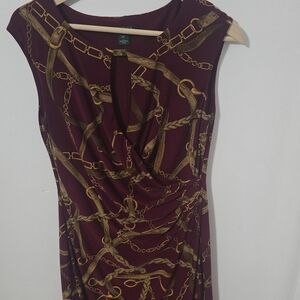 Lauren Ralph Lauren Burgundy Chain Print Midi Dress
